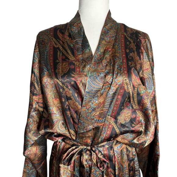Vintage 90s Victorias Secret Satin Robe Size 16 Paisley Belt Long Kimono Style - Picture 2 of 7